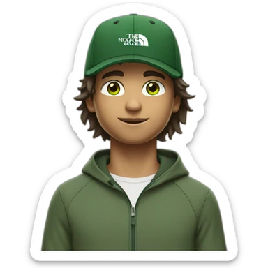 boy mi-long hair with north face cap green eyes sticker