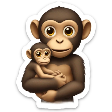 A mother monkey with a baby in her hand sticker