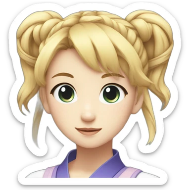 Japanese anime-inspired young girl with radiant golden blonde hair tied in a ponytail and mesmerizing azure eyes sticker