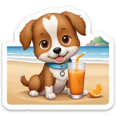 a cute dog drinking a juice on the beach sticker