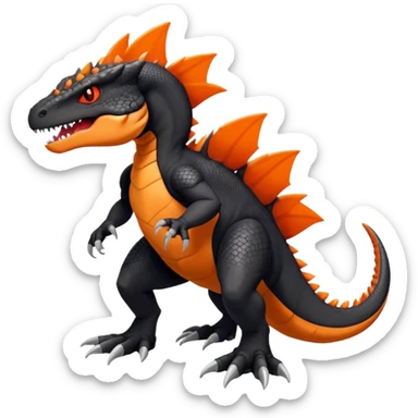 Black Salandit-Tyrunt-Tyrantrum-Fakémon-creature-hybrid with orange belly (full body) sticker