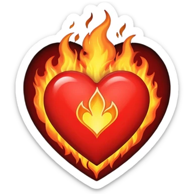 A red heart with bright flames on top, blending realistic fire with a slightly gothic cartoon style. Inside the heart, in small bold gothic text, it says:
Pyromaniacs   sticker
