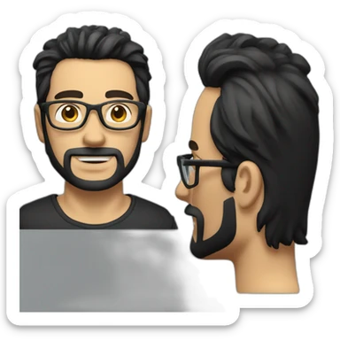 Tall white man with black thick hair a short beard wearing glasses sticker