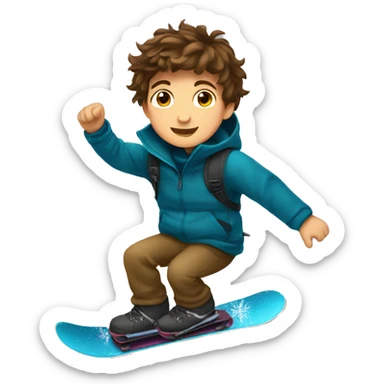 boy with brown hair riding a snowboard  sticker