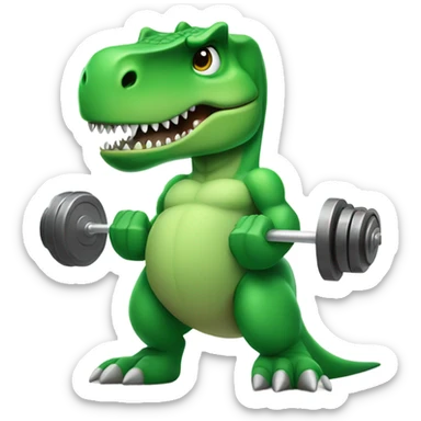 Green T-Rex lifting weights  sticker