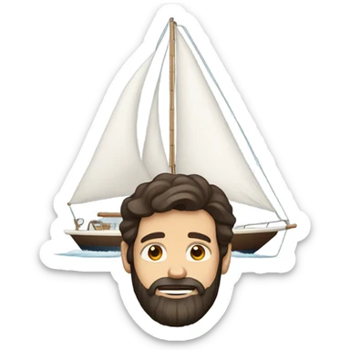 Dark brown hair man with beard on a big sailboat sticker