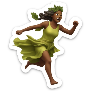 leafy fall goddess sprinting, with a large stride and arms outstretched sticker