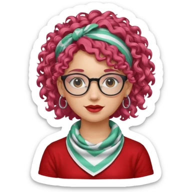 girl with curly  peppermint hair and bandana and glassess and earring sticker