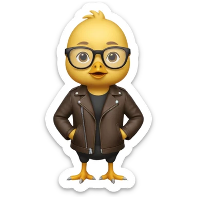 chick animal with glasses, wearing leather jacket sticker