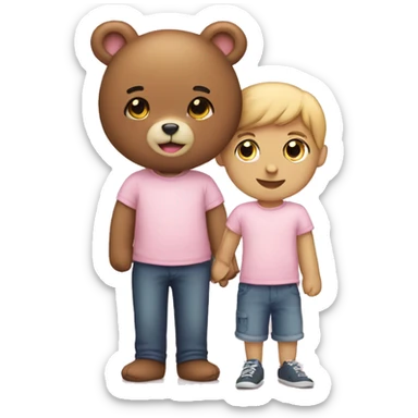 light pink teddy bear with a boy  sticker
