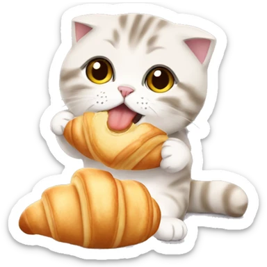 scottish fold cat eating croissant sticker