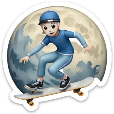  ghost skater boi sk8 boarding under a moon sticker