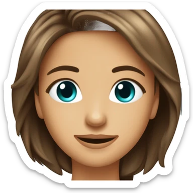 Une charmante dame avec des cheveux bruns legerement boucles jusqu'au epaules, des yeux verts, un regard timide, un beau sourire, et un masque medical bleu sur le visage sticker