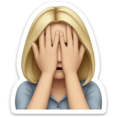 white woman hiding his face using hands, overwhelmed, sad expression sticker