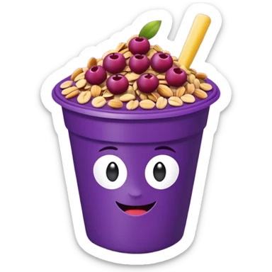 acai bowl in a purple plastic cup, minimal, purple cup, fruit on top, emoji style sticker