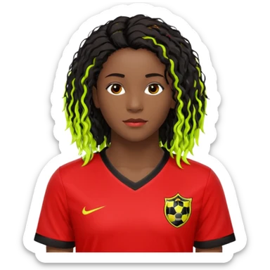 A imagem retrata um jovem de cabelo vermelho-neon e corte moderno, vestido com uma camisa de futebol preta e vermelha e uma corrente de ouro. Ele está em um ambiente interno, olhando para a câmera com uma expressão engajada e as mãos levantadas em um gesto de ênfase sticker