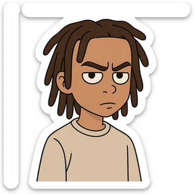 boy with light skin and dreads, serious face, modern illustration style sticker