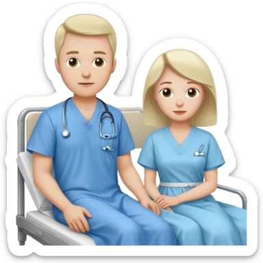 husband sitting beside hospital bed of wife sticker