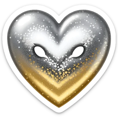 glitter heart, metallic gold to silver ombre sticker