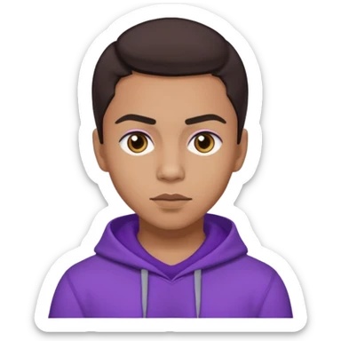 Quincy Brown with dark brown hair, light tan skin, purple outfit sticker
