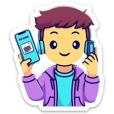 cheerful cartoon teenager holding a phone with 'Tax Refund!' notification, sparkling eyes, vibrant colors sticker