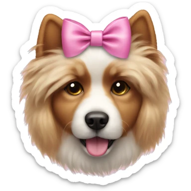 Fluffy dog wearing pink bow  sticker