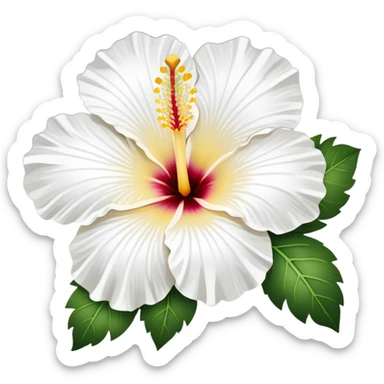 white hibiscus flower with yellow center sticker