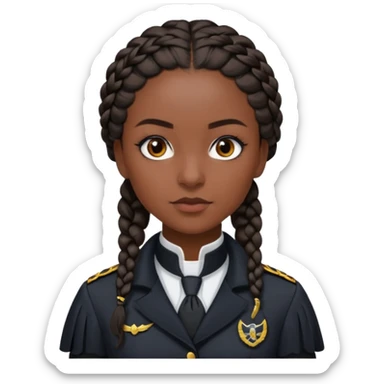 Create a realistic portrait of Bianca Barclay with dark braided hair, Nevermore uniform & confident gaze. sticker