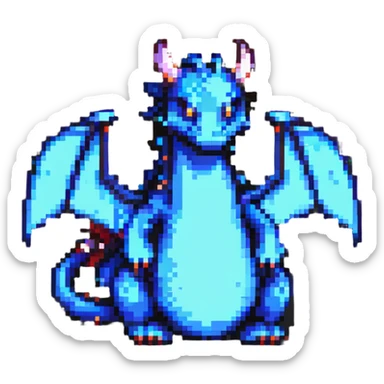 pixel art dragon, oversized body, tiny wings, sitting sticker