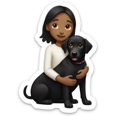 Girl with her black Labrador hugging  sticker
