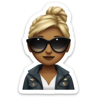 Girl with embrace with big sunglasses with a poof sticker