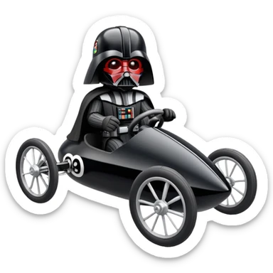 Baby Darth Vader’s plush and refined streamlined two cylinder futuristic racing cyclekart with advanced rugged suspension and steering  sticker