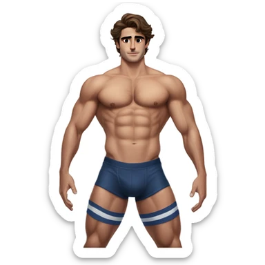 Jacob Elordi in a jock, backwards view, stretching glutes sticker