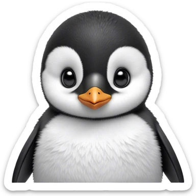 Cinematic Noble Baby Penguin Portrait Emoji, Poised with an air of innocent regality, featuring soft, downy feathers in crisp black and white and wide, soulful eyes, Simplified yet sharp and sophisticated features, highly detailed, glowing with a gentle, dignified polar glow, high shine, intelligent and charming, stylized with an air of cherubic majesty, focused and attentive, soft glowing outline, capturing the essence of a tiny arctic noble that feels as though it could waddle out of the screen with effortless authority! sticker