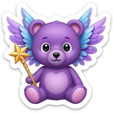 Purple fairy teddy with wings and a wand sticker