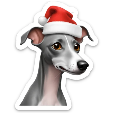 grey italian greyhound with santa hat sticker