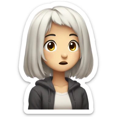 a 2d anime style girl character sticking out her lips forward with unsatisfied emotion sticker