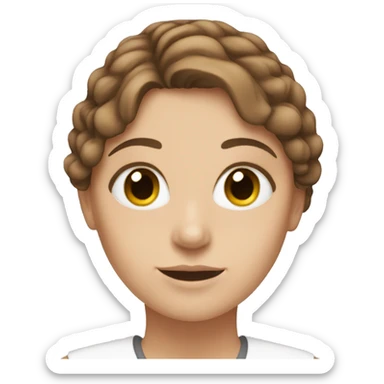 White girl with brown hair working on a la Orion  sticker