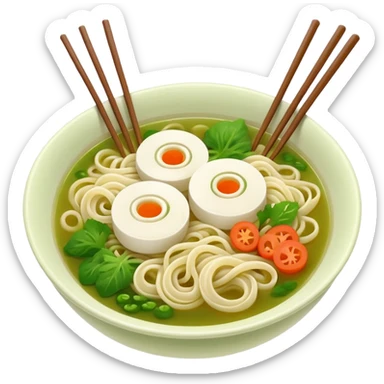 create khmer noodle emoji with green broth and white noodle with vegetable with chabstick sticker