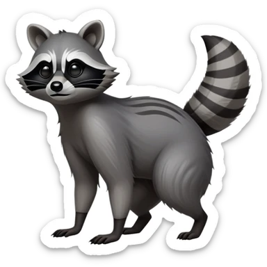 Cinematic-Raccoon-Realistic-Full-Body-Standingon all fours-Emoji – Tail flicking lazily, head tilted dramatically, thick grey fur with a signature black mask, sharp and alert ears, simplified yet realistic focused features, highly detailed, glowing with an almost sarcastic glow. sticker