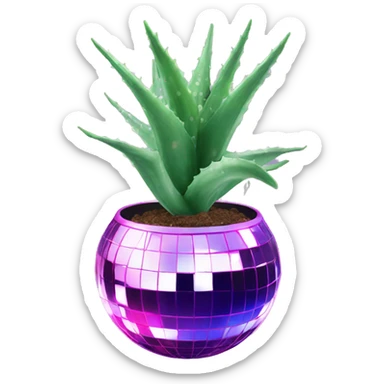 Aloe Vera plant in a disco ball print planter sticker