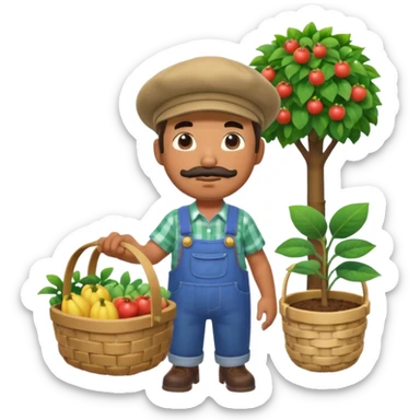 ANIMAL CROSSING CHARACTER ONLY: human famer with a beret and a mustache in the aninal crossing world 3d sticker