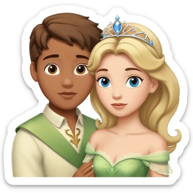 Princesa Tiana pelo marrón enamorada con un chico rubio de ojos azules  sticker