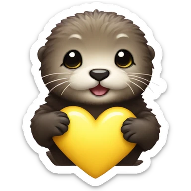 Fluffy Baby sea otter with yellow heart in its paws sticker