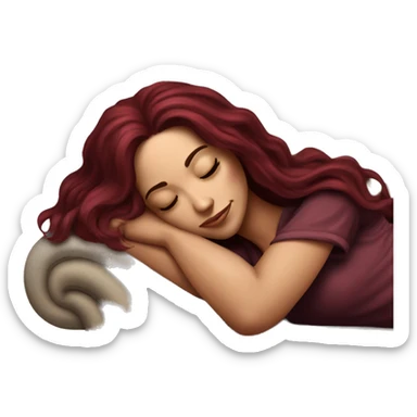 Beautiful tattooed burgundy long haired woman napping on sofa sticker