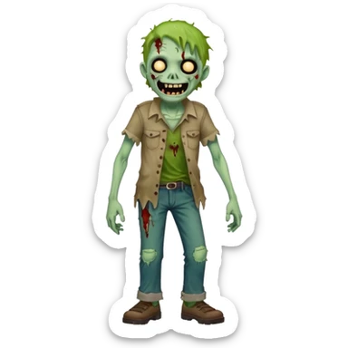A cute, cheerful zombie is laughing at full length sticker