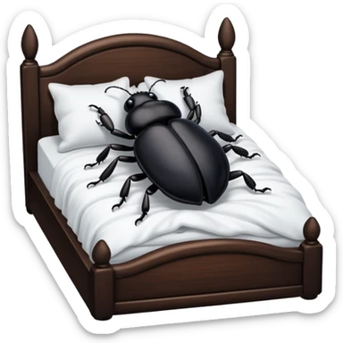 Black beetle laying down on its back in a cozy bed sticker