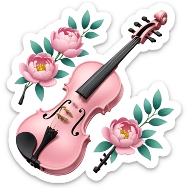 soft pastel pink violin with peonies and glitter sticker