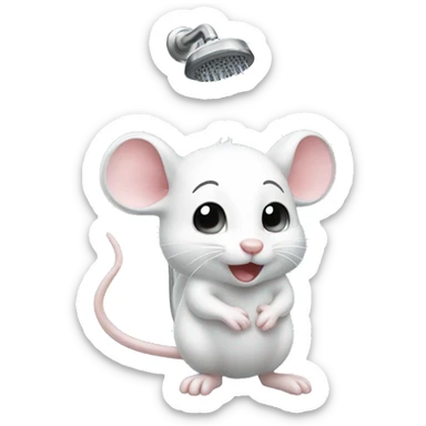 Cute white mouse taking a shower sticker