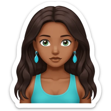 Forever Nenaa with long dark brown hair, cyan crop top, brown skin and eyes sticker